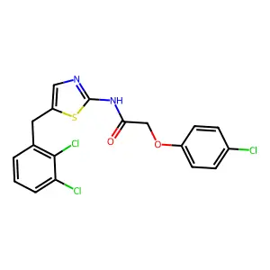 2-(4-chlorophenoxy)-N-[5-(2,3-dichlorobenzyl)-1,3-thiazol-2-yl]acetamide structure