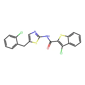 3-chloro-N-[5-(2-chlorobenzyl)-1,3-thiazol-2-yl]-1-benzothiophene-2-carboxamide structure