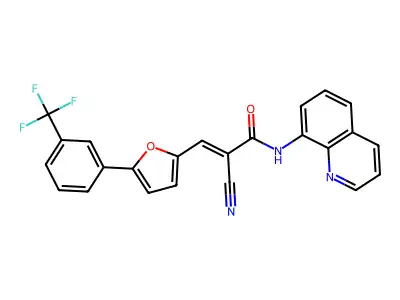 (E)-2-cyano-N-(quinolin-8-yl)-3-(5-(3-(trifluoromethyl)phenyl)furan-2-yl)acrylamide structure