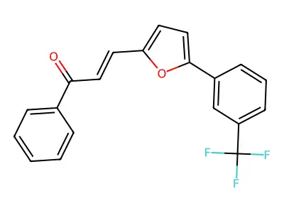 1-Phenyl-3-[5-[3-(trifluoromethyl)phenyl]furan-2-yl]prop-2-en-1-one structure