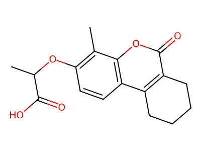 2-[(4-methyl-6-oxo-7,8,9,10-tetrahydro-6H-benzo[c]chromen-3-yl)oxy]propanoic acid structure