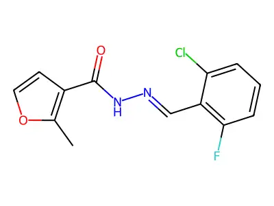 N-[(E)-(2-chloro-6-fluorophenyl)methylideneamino]-2-methylfuran-3-carboxamide structure
