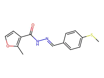 2-methyl-N-[(E)-(4-methylsulfanylphenyl)methylideneamino]furan-3-carboxamide structure