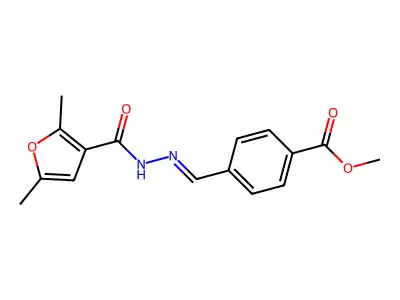 (E)-methyl 4-((2-(2,5-dimethylfuran-3-carbonyl)hydrazono)methyl)benzoate structure