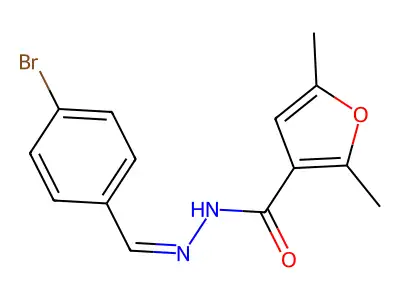 N-[(E)-(4-bromophenyl)methylideneamino]-2,5-dimethylfuran-3-carboxamide structure