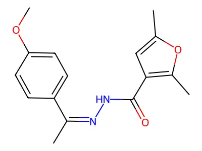(E)-N'-(1-(4-methoxyphenyl)ethylidene)-2,5-dimethylfuran-3-carbohydrazide structure
