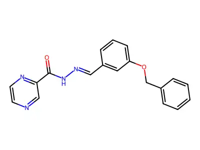 N-[(3-phenylmethoxyphenyl)methylideneamino]pyrazine-2-carboxamide structure