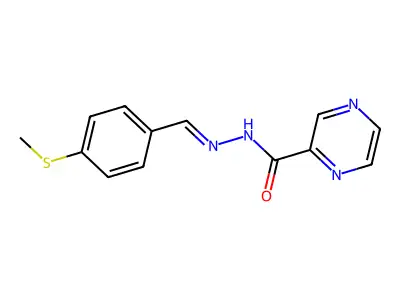 N-[(E)-(4-methylsulfanylphenyl)methylideneamino]pyrazine-2-carboxamide structure