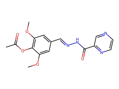 Acetic acid 2,6-dimethoxy-4-((pyrazine-2-carbonyl)-hydrazonomethyl)-phenyl ester structure