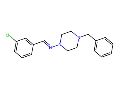 4-benzyl-N-(3-chlorobenzylidene)piperazin-1-amine structure