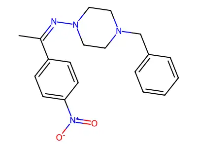 4-benzyl-N-[(1Z)-1-(4-nitrophenyl)ethylidene]piperazin-1-amine structure