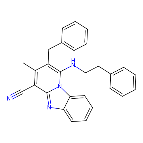 2-benzyl-3-methyl-1-[(2-phenylethyl)amino]pyrido[1,2-a]benzimidazole-4-carbonitrile structure