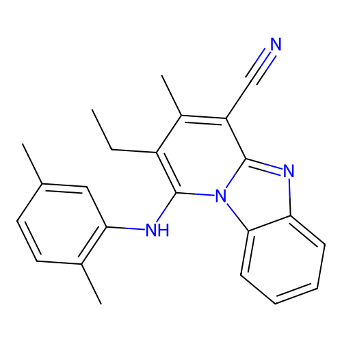 1-(2,5-dimethylanilino)-2-ethyl-3-methylpyrido[1,2-a]benzimidazole-4-carbonitrile structure