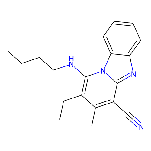 1-(Butylamino)-2-ethyl-3-methylpyrido[1,2-a]benzimidazole-4-carbonitrile structure