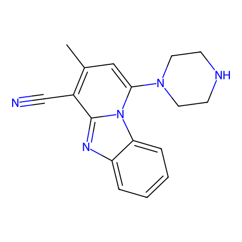 3-Methyl-1-piperazin-1-ylpyrido[1,2-a]benzimidazole-4-carbonitrile structure