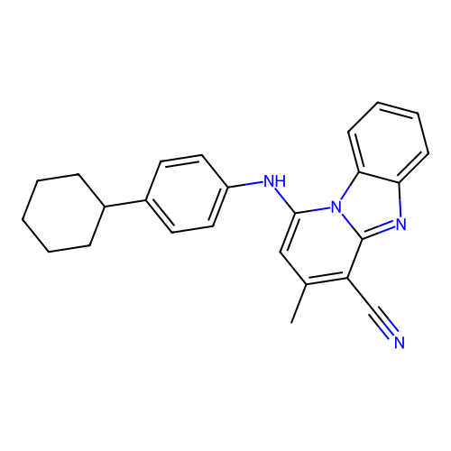 1-(4-cyclohexylanilino)-3-methylpyrido[1,2-a]benzimidazole-4-carbonitrile structure