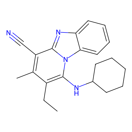 1-(Cyclohexylamino)-2-ethyl-3-methylpyrido[1,2-a]benzimidazole-4-carbonitrile structure