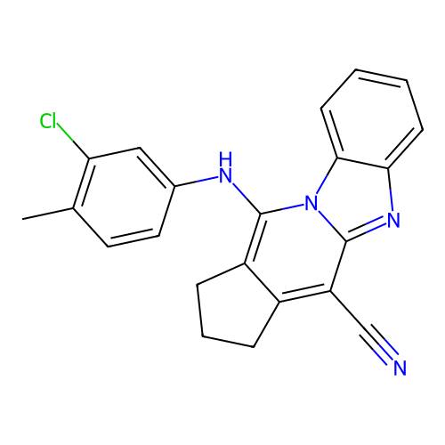 (11Z)-11-[(3-chloro-4-methylphenyl)imino]-2,3,5,11-tetrahydro-1H-cyclopenta[4,5]pyrido[1,2-a]benzimidazole-4-carbonitrile structure