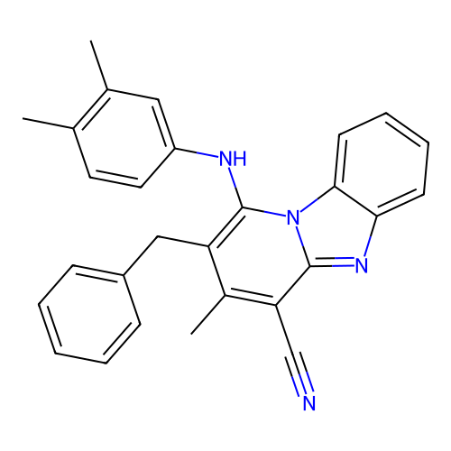 2-benzyl-1-(3,4-dimethylanilino)-3-methylpyrido[1,2-a]benzimidazole-4-carbonitrile structure