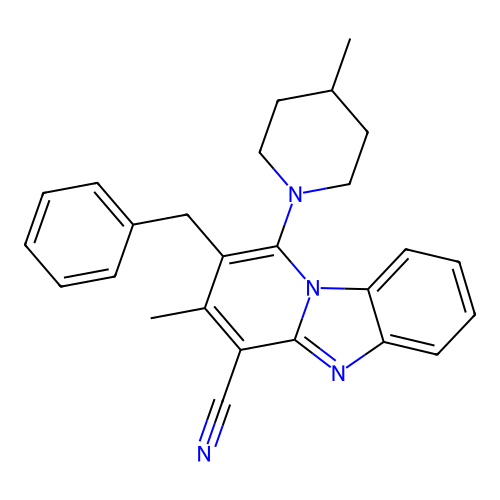 2-benzyl-3-methyl-1-(4-methylpiperidin-1-yl)pyrido[1,2-a]benzimidazole-4-carbonitrile structure