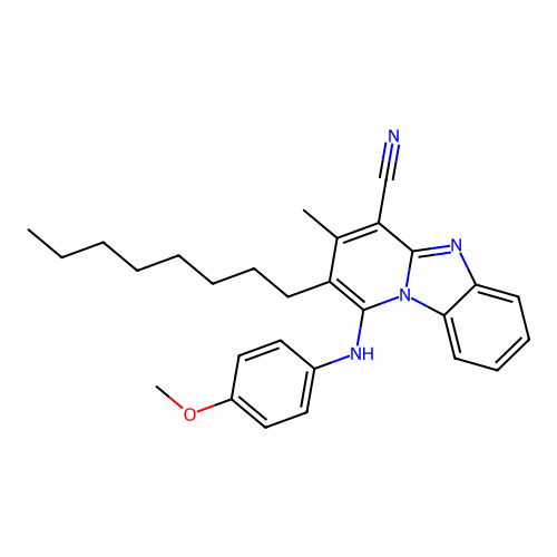 1-[(4-methoxyphenyl)amino]-3-methyl-2-octylpyrido[1,2-a]benzimidazole-4-carbonitrile structure