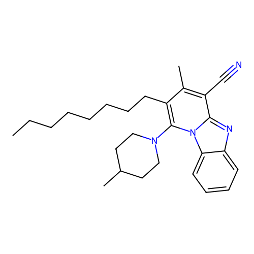 3-methyl-1-(4-methylpiperidin-1-yl)-2-octylpyrido[1,2-a]benzimidazole-4-carbonitrile structure