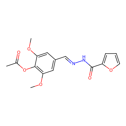 4-{(E)-[2-(furan-2-ylcarbonyl)hydrazinylidene]methyl}-2,6-dimethoxyphenyl acetate structure