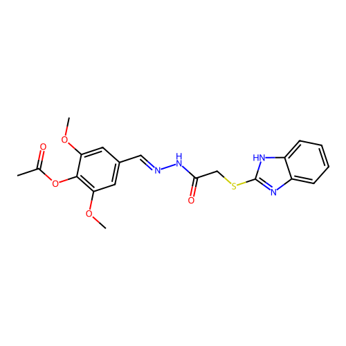 4-[(E)-{2-[(1H-benzimidazol-2-ylsulfanyl)acetyl]hydrazinylidene}methyl]-2,6-dimethoxyphenyl acetate structure