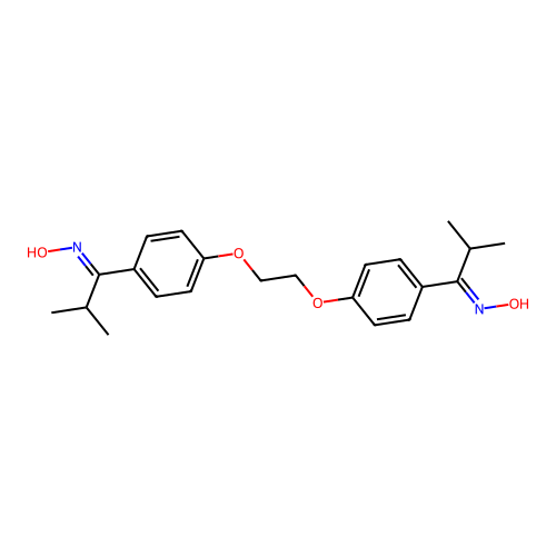 (1E,1'E)-1-(4-(2-(4-((E)-1-(hydroxyimino)-2-methylpropyl)phenoxy)ethoxy)phenyl)-2-methylpropan-1-one oxime structure