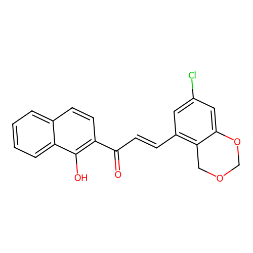 (2E)-3-(7-chloro-4H-1,3-benzodioxin-5-yl)-1-(1-hydroxynaphthalen-2-yl)prop-2-en-1-one structure
