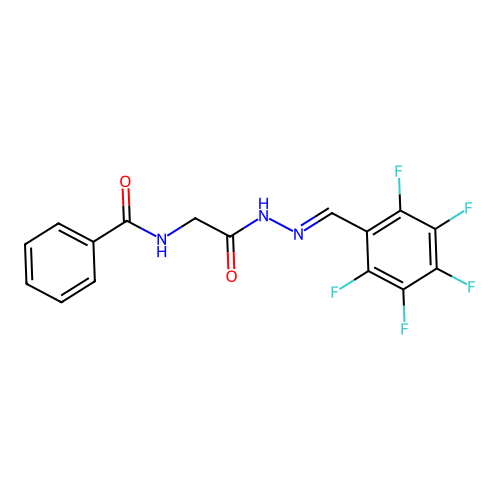 N-{2-oxo-2-[(2E)-2-(pentafluorobenzylidene)hydrazinyl]ethyl}benzamide (non-preferred name) structure