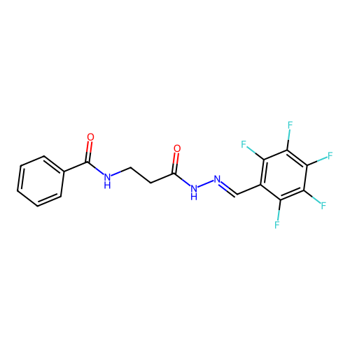 N-{3-oxo-3-[(2E)-2-(pentafluorobenzylidene)hydrazinyl]propyl}benzamide (non-preferred name) structure