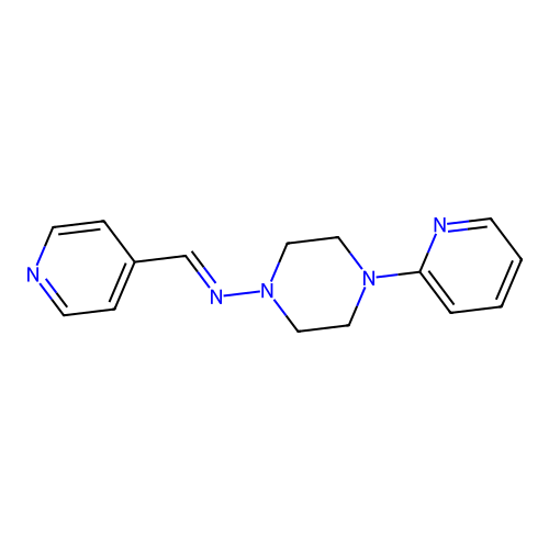 4-(pyridin-2-yl)-N-[(E)-pyridin-4-ylmethylidene]piperazin-1-amine structure