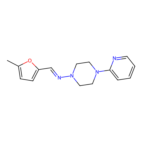 N-[(E)-(5-methylfuran-2-yl)methylidene]-4-(pyridin-2-yl)piperazin-1-amine structure