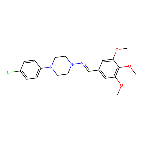 4-(4-chlorophenyl)-N-[(E)-(3,4,5-trimethoxyphenyl)methylidene]piperazin-1-amine structure
