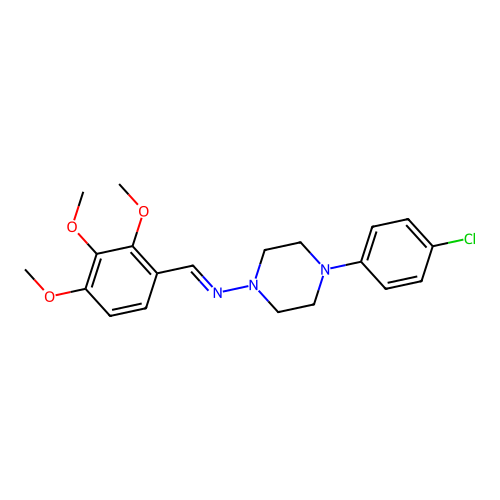 4-(4-chlorophenyl)-N-[(E)-(2,3,4-trimethoxyphenyl)methylidene]piperazin-1-amine structure