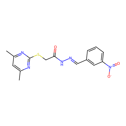 2-(4,6-dimethylpyrimidin-2-yl)sulfanyl-N-[(E)-(3-nitrophenyl)methylideneamino]acetamide structure