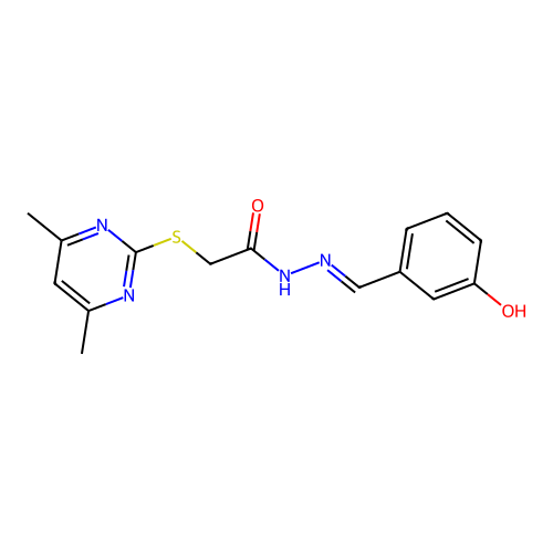 2-(4,6-dimethylpyrimidin-2-yl)sulfanyl-N-[(E)-(3-hydroxyphenyl)methylideneamino]acetamide structure
