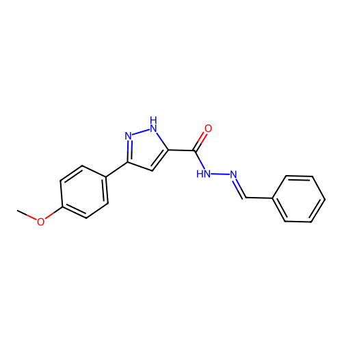 (E)-N'-benzylidene-3-(4-methoxyphenyl)-1H-pyrazole-5-carbohydrazide structure