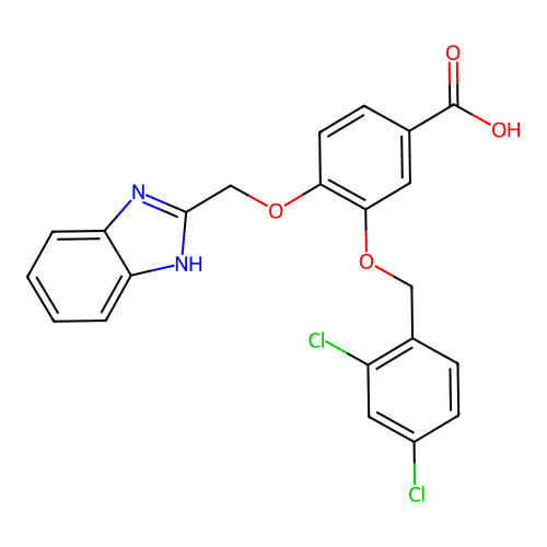 4-(1H-benzimidazol-2-ylmethoxy)-3-[(2,4-dichlorophenyl)methoxy]benzoic acid structure