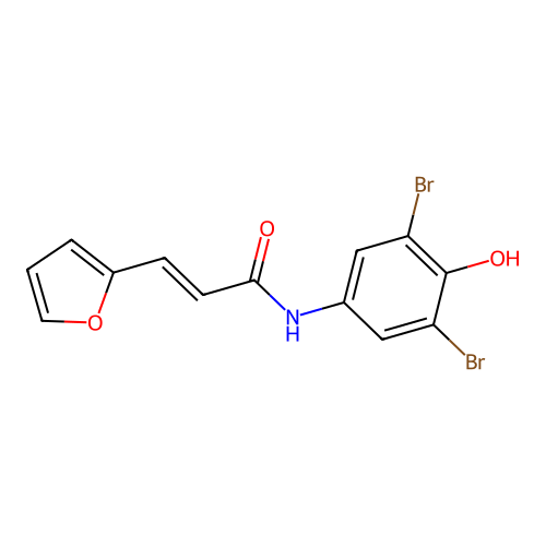 (2E)-N-(3,5-dibromo-4-hydroxyphenyl)-3-(furan-2-yl)prop-2-enamide structure