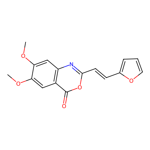 2-[(E)-2-(furan-2-yl)ethenyl]-6,7-dimethoxy-3,1-benzoxazin-4-one structure