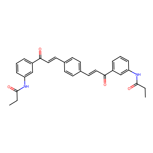 N-[3-[(E)-3-[4-[(E)-3-oxo-3-[3-(propanoylamino)phenyl]prop-1-enyl]phenyl]prop-2-enoyl]phenyl]propanamide structure