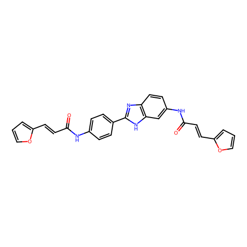 (2E)-3-(furan-2-yl)-N-[4-(5-{[(2E)-3-(furan-2-yl)prop-2-enoyl]amino}-1H-benzimidazol-2-yl)phenyl]prop-2-enamide structure