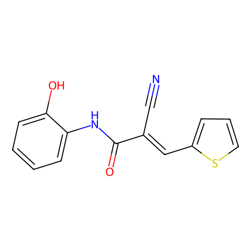 (2E)-2-cyano-N-(2-hydroxyphenyl)-3-(thiophen-2-yl)prop-2-enamide structure