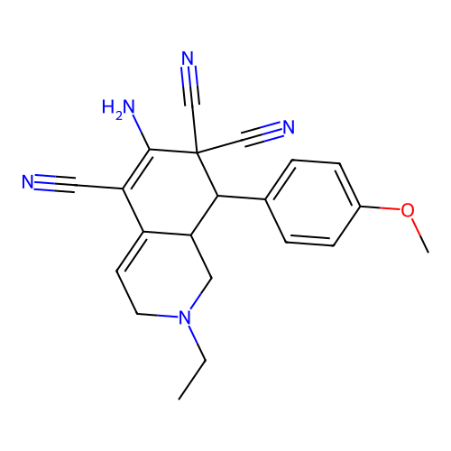 6-amino-2-ethyl-8-(4-methoxyphenyl)-1,3,8,8a-tetrahydroisoquinoline-5,7,7-tricarbonitrile structure