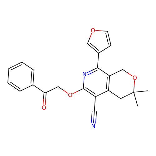 8-(furan-3-yl)-3,3-dimethyl-6-(2-oxo-2-phenylethoxy)-3,4-dihydro-1H-pyrano[3,4-c]pyridine-5-carbonitrile structure