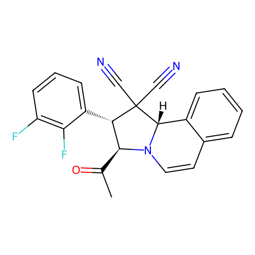 (2S,3R,10bS)-3-acetyl-2-(2,3-difluorophenyl)-2,3-dihydropyrrolo[2,1-a]isoquinoline-1,1(10bH)-dicarbonitrile structure