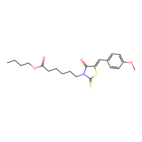 butyl 6-[(5Z)-5-[(4-methoxyphenyl)methylidene]-4-oxo-2-sulfanylidene-1,3-thiazolidin-3-yl]hexanoate structure