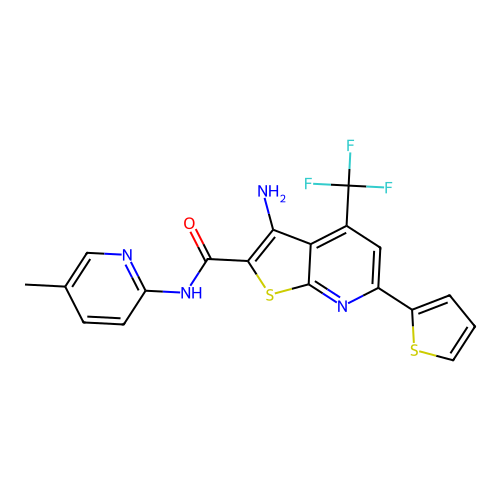 3-amino-N-(5-methylpyridin-2-yl)-6-(thiophen-2-yl)-4-(trifluoromethyl)thieno[2,3-b]pyridine-2-carboxamide structure